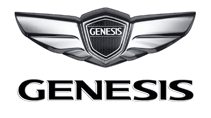 Genesis logo featuring silver wings with the name 'Genesis' in the center. Below the emblem, the brand name 'Genesis' is written in bold black text, embodying a sleek auto body design.