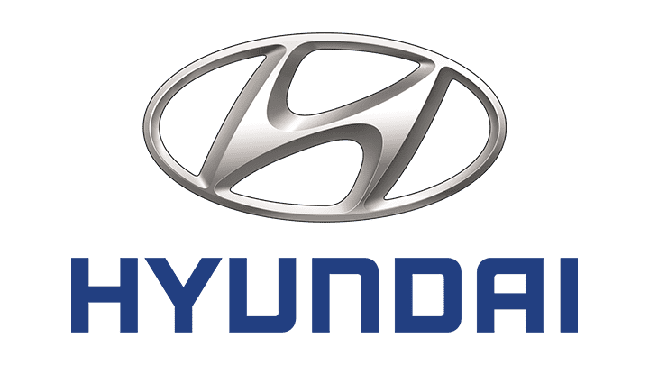 Hyundai logo featuring a stylized "H" within an oval frame, above the word "Hyundai" in blue capital letters, representing a trusted name in the auto body industry.