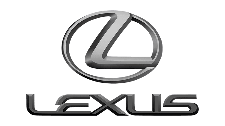 The Lexus logo in silver features a stylized "L" inside a circular emblem above the brand name "Lexus," exemplifying the elegance often seen in premium auto body designs.