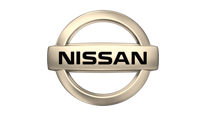 Nissan logo with a silver ring encircling the bold, uppercase text "NISSAN" in black, reflecting the precision and craftsmanship synonymous with auto body excellence.