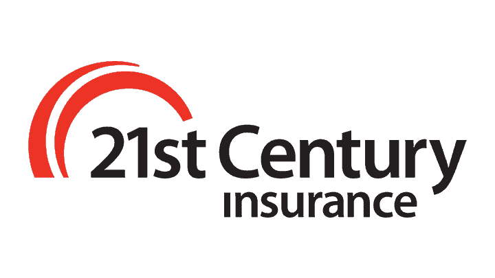 Logo of 21st Century Insurance featuring a red arc design on the left, emphasizing their reliability for Auto Body repairs, followed by the company name in bold black text.