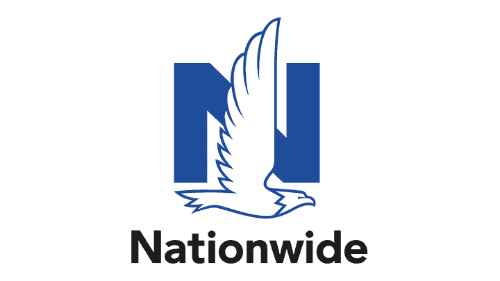 Nationwide logo featuring a white eagle with outstretched wings over a blue "N" and the word "Nationwide Auto Body" in black below.
