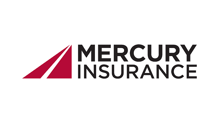 Logo of Mercury Insurance featuring a red triangular design and the words "Mercury Insurance" in black text on a light gray background, reflecting their Auto Body repair coverage.