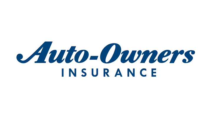 Auto-Owners Insurance logo features blue text on a white background, reminiscent of the clean and professional look you expect from a trusted auto body shop.