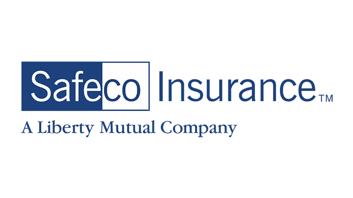 A blue background with the Safeco Insurance logo, featuring the company's name, the tagline "A Liberty Mutual Company," and a nod to its trusted Auto Body services.