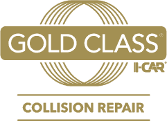 Gold Class I-CAR collision repair logo on an Auto Body gold background.